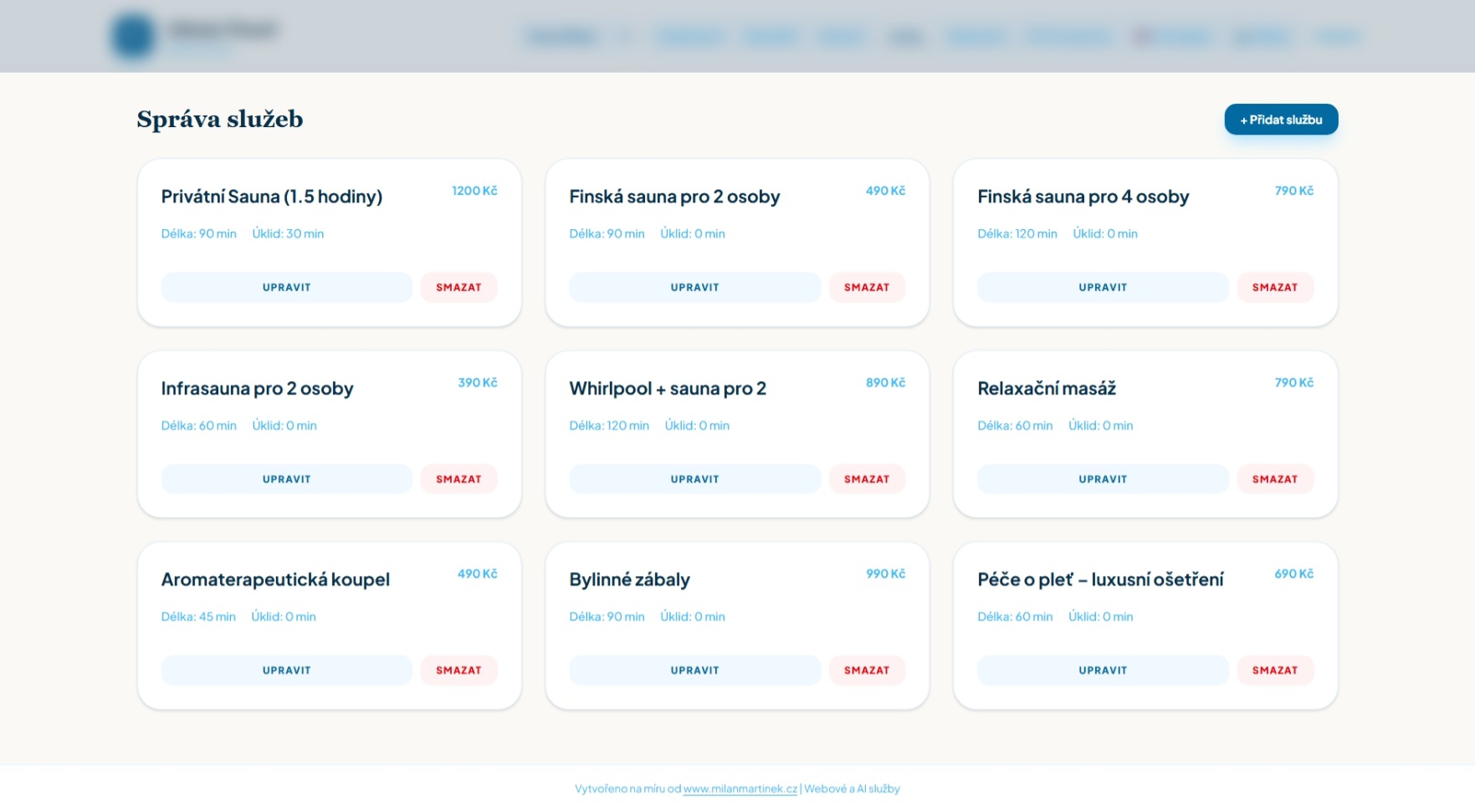 Dashboard — přehled rezervací a tržeb